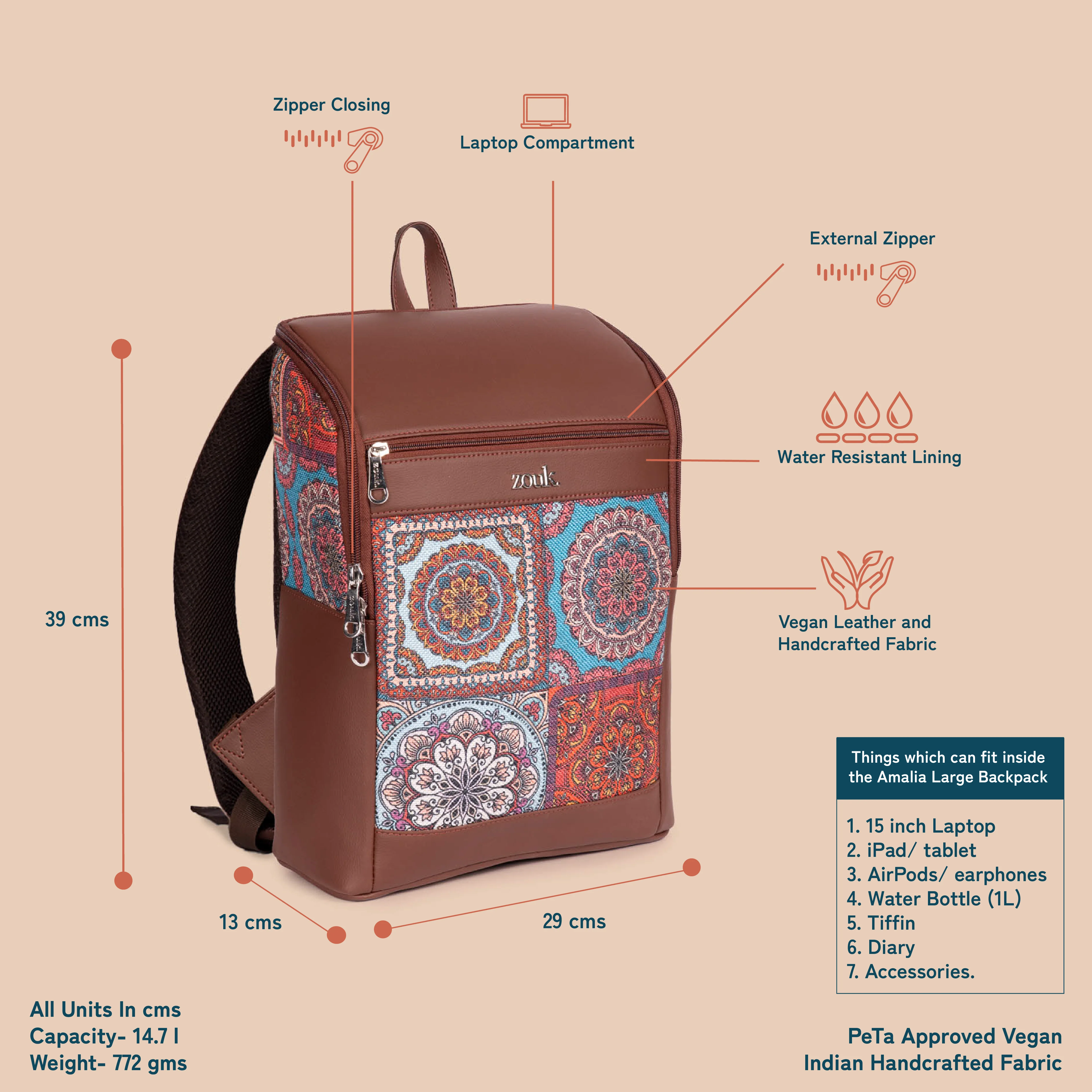 Amalia Backpack (Large) - Multicolor Mandala Print - Image 4