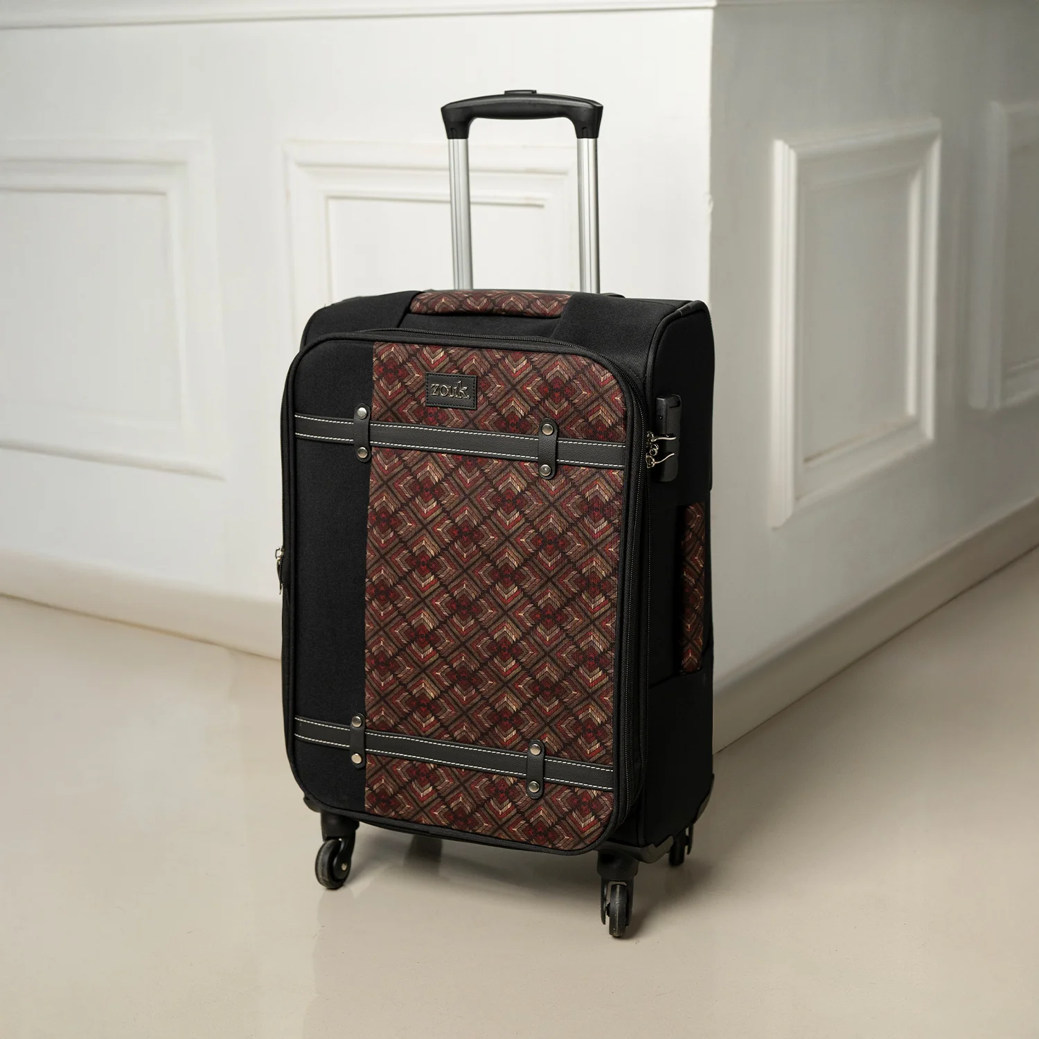 Amritsar Phulkari Saira Trolley Bag - Black (Cabin) - Image 11