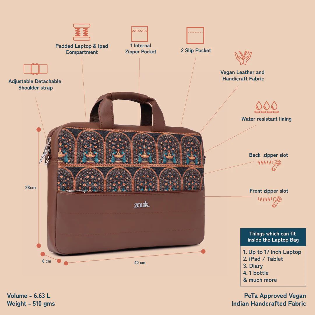Arin Laptop Bag - Royal Indian Peacock Motif - Image 5