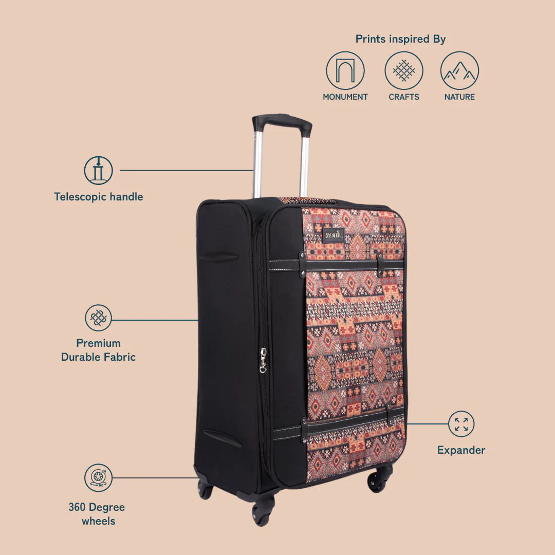 Banaras Elegance Saira Trolley Bag - Black (Cabin) - Image 3