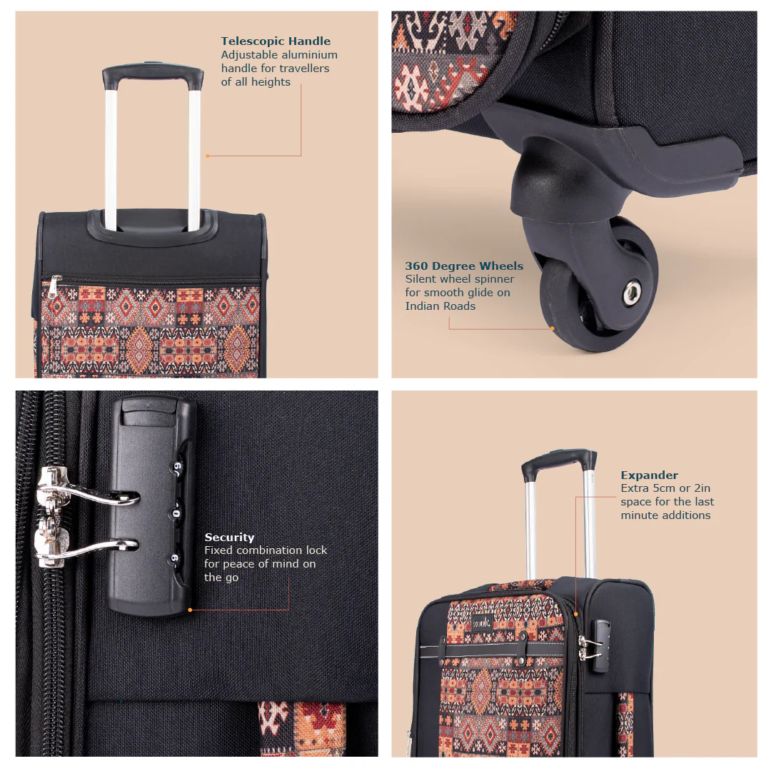 Banaras Elegance Saira Trolley Bag - Black (Medium) - Image 7