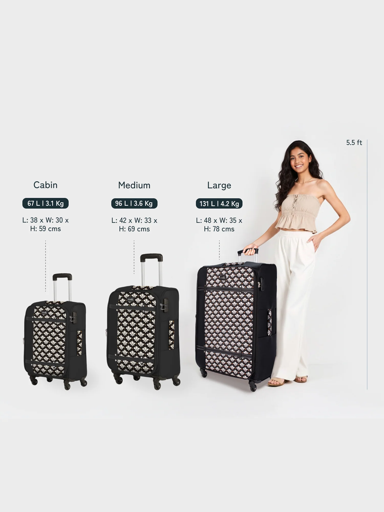 Periyar Waves Saira Trolley Bag - Black (Medium) - Image 7