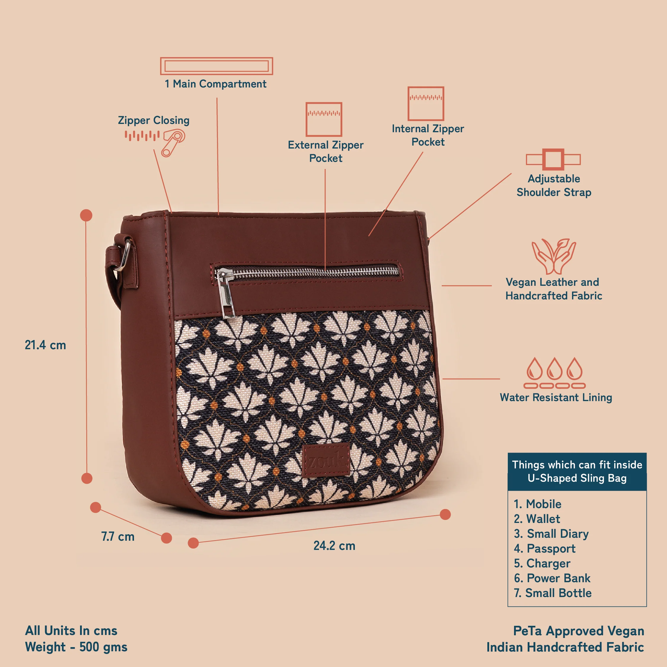 Bidri Kaiser U-Shaped Sling Bag - Image 4
