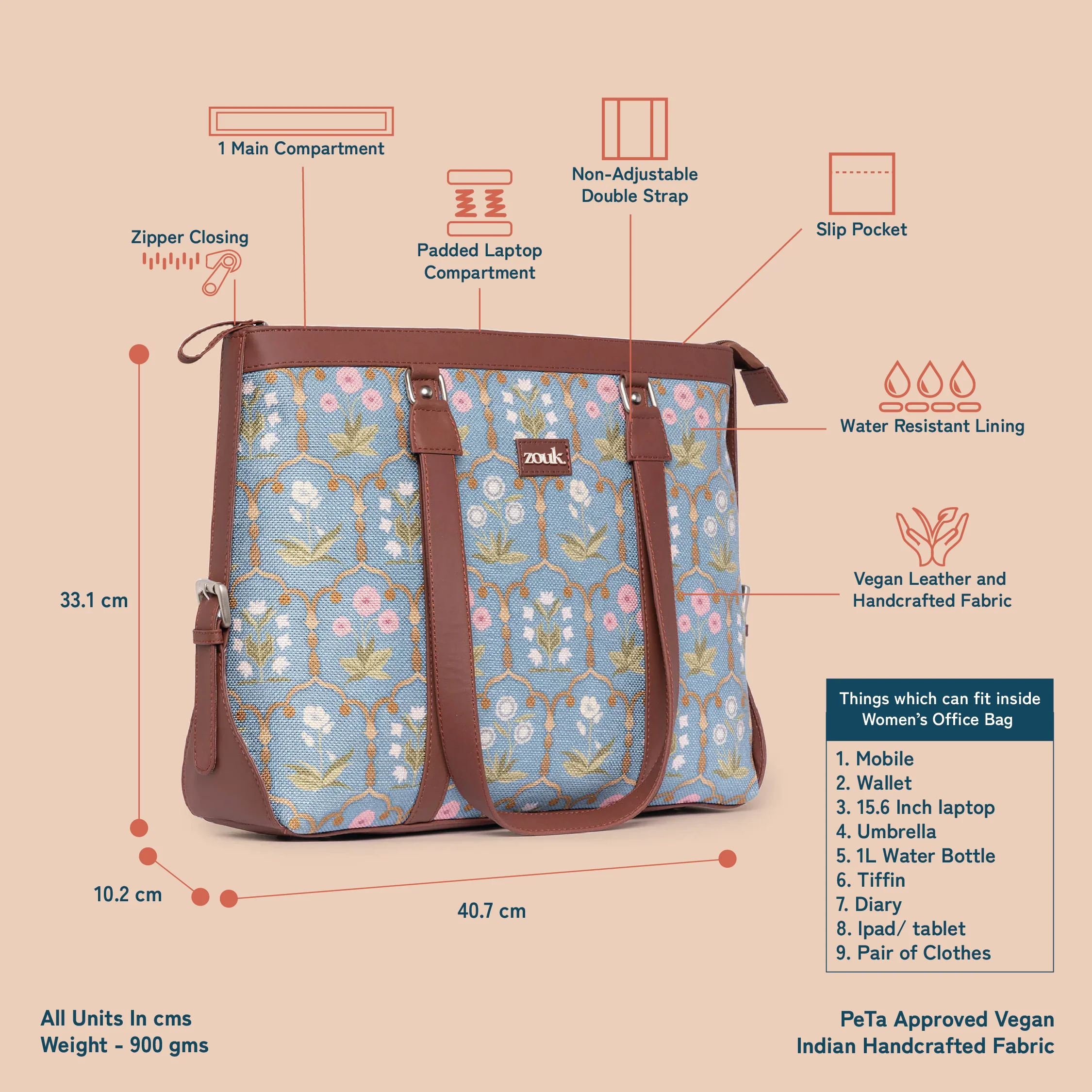 Jaipur Fresco Blue Women's Office Bag - Image 4