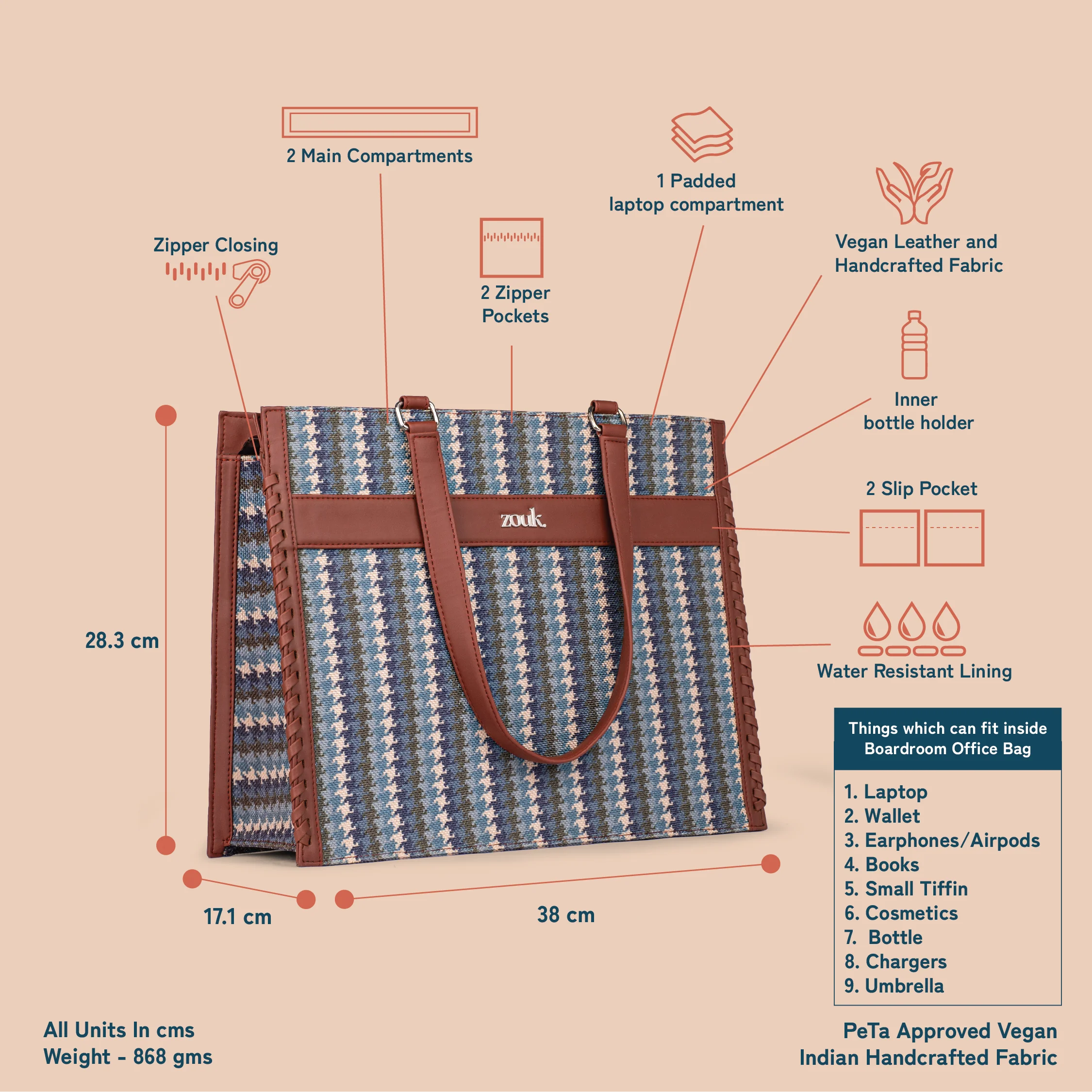 Bombay Houndstooth Boardroom Office Bag - Image 5