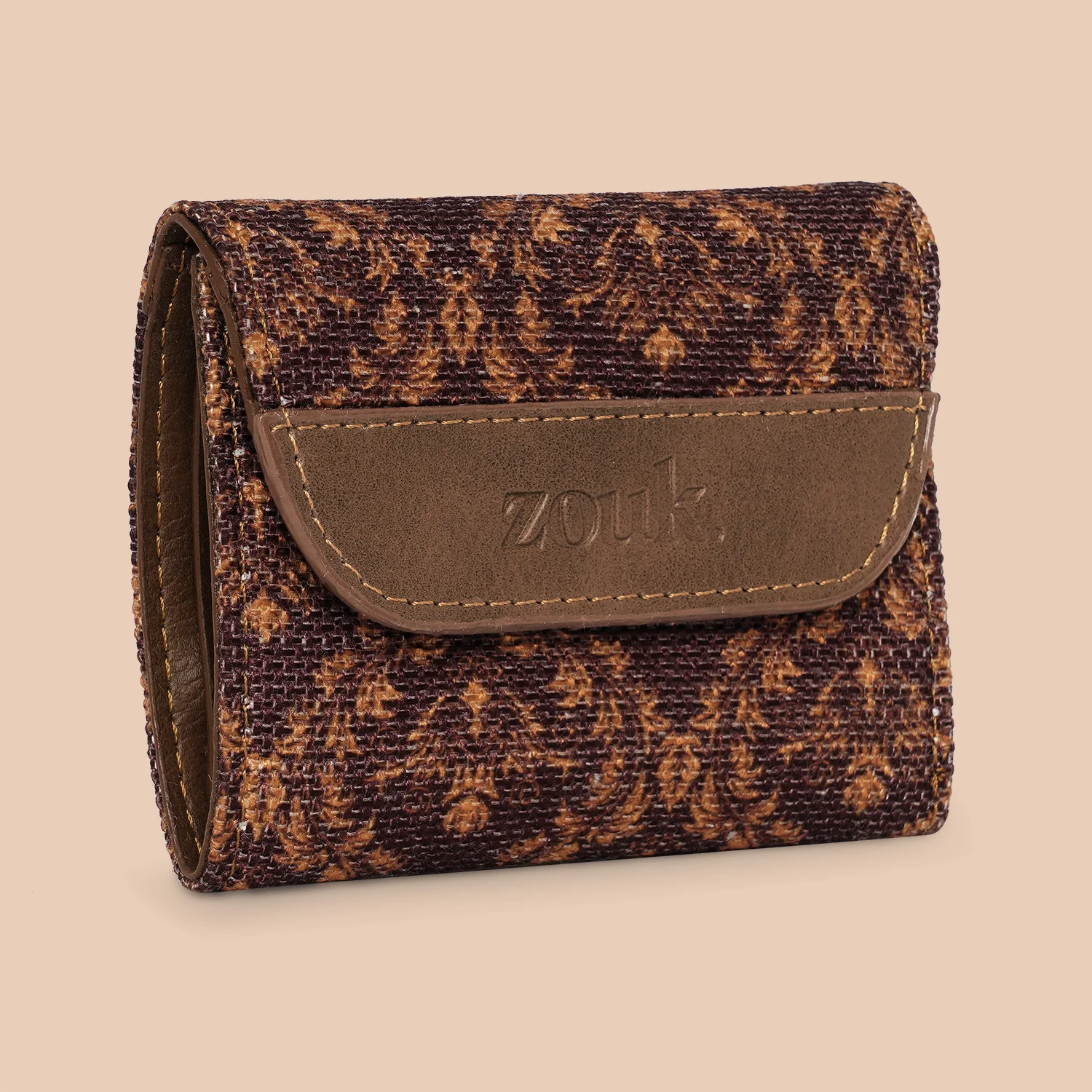 Brown Floral Trifold Wallet - Image 3