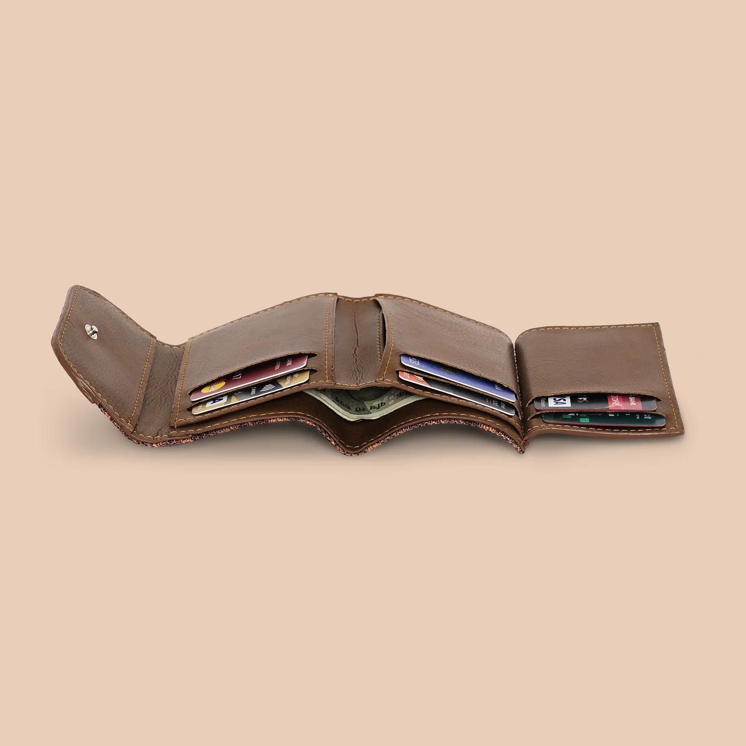 Brown Floral Trifold Wallet - Image 7