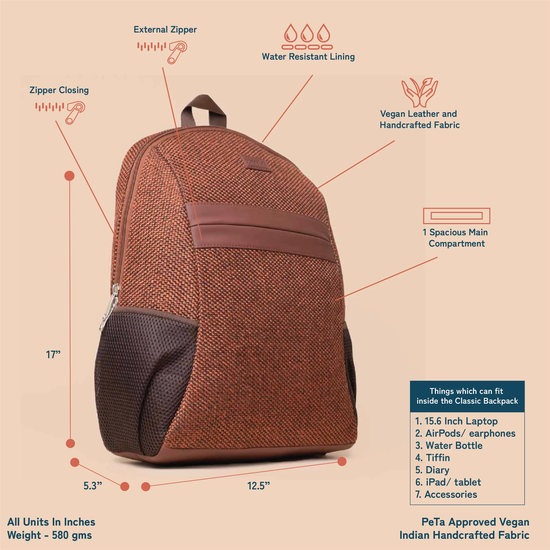 Brown Metal Classic Backpack - Image 3