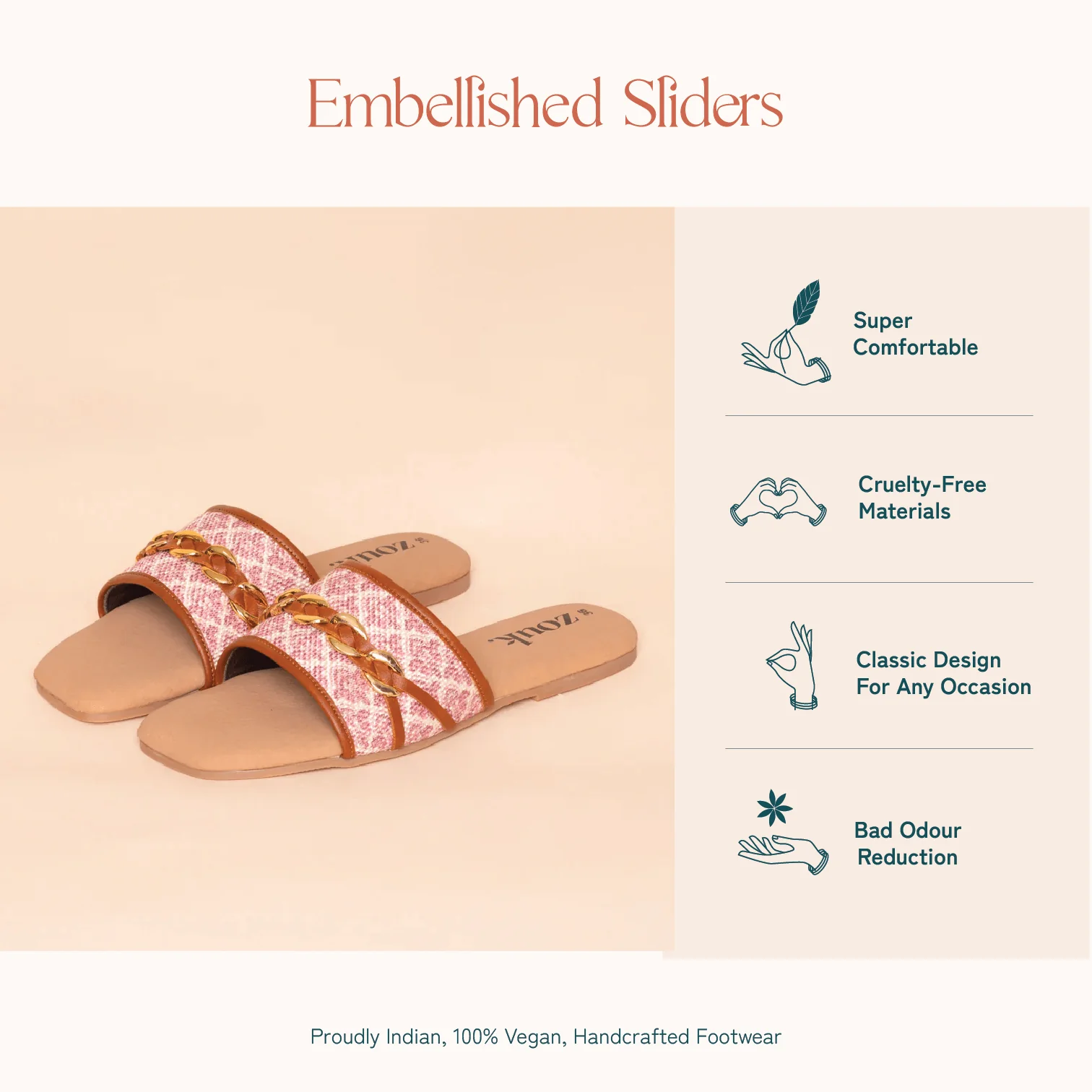 Chamoli Motif Women's Embellished Sliders - Image 8