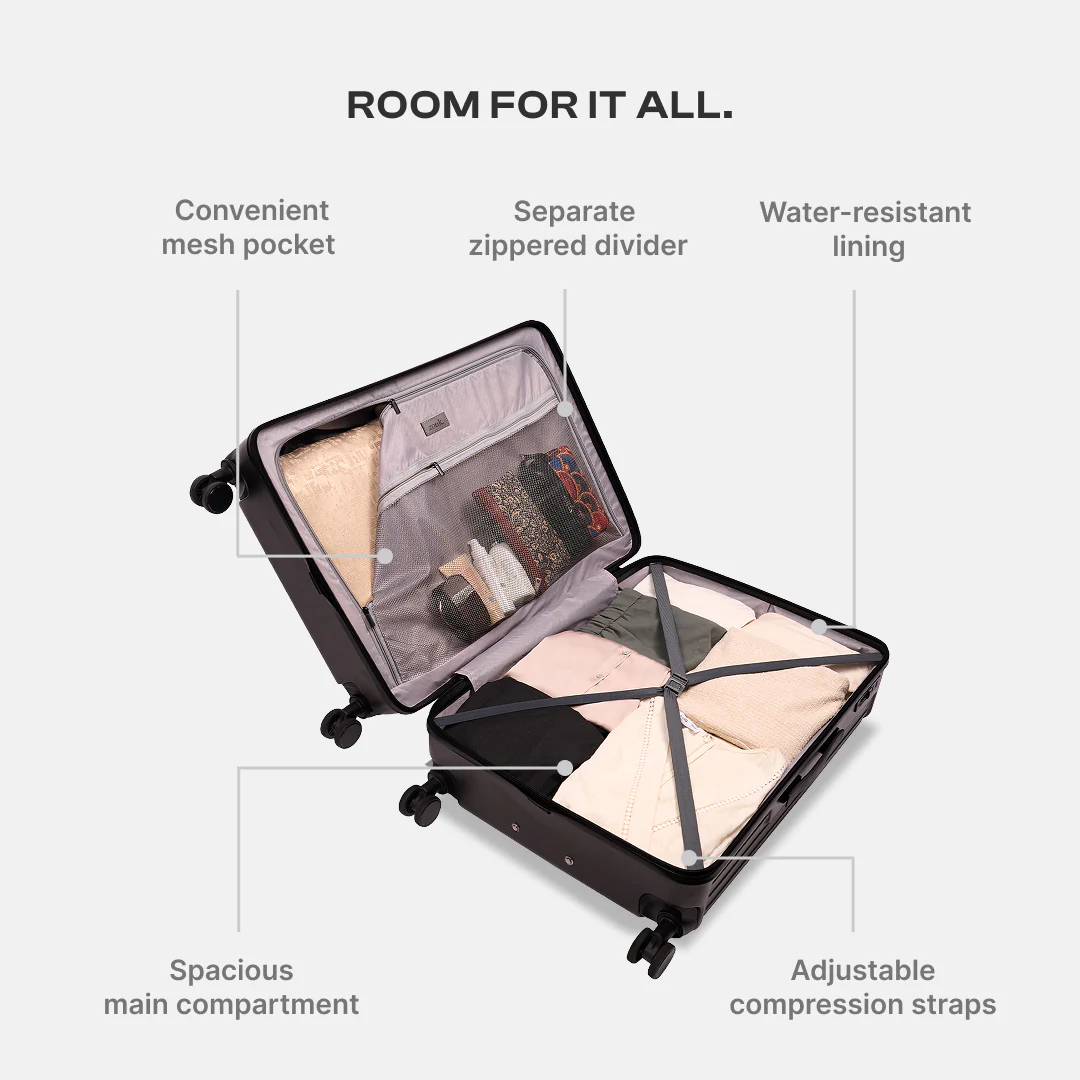 Charcoal Grey Sahana Trolley Bag - Set of 2 (Cabin + Medium) - Image 9