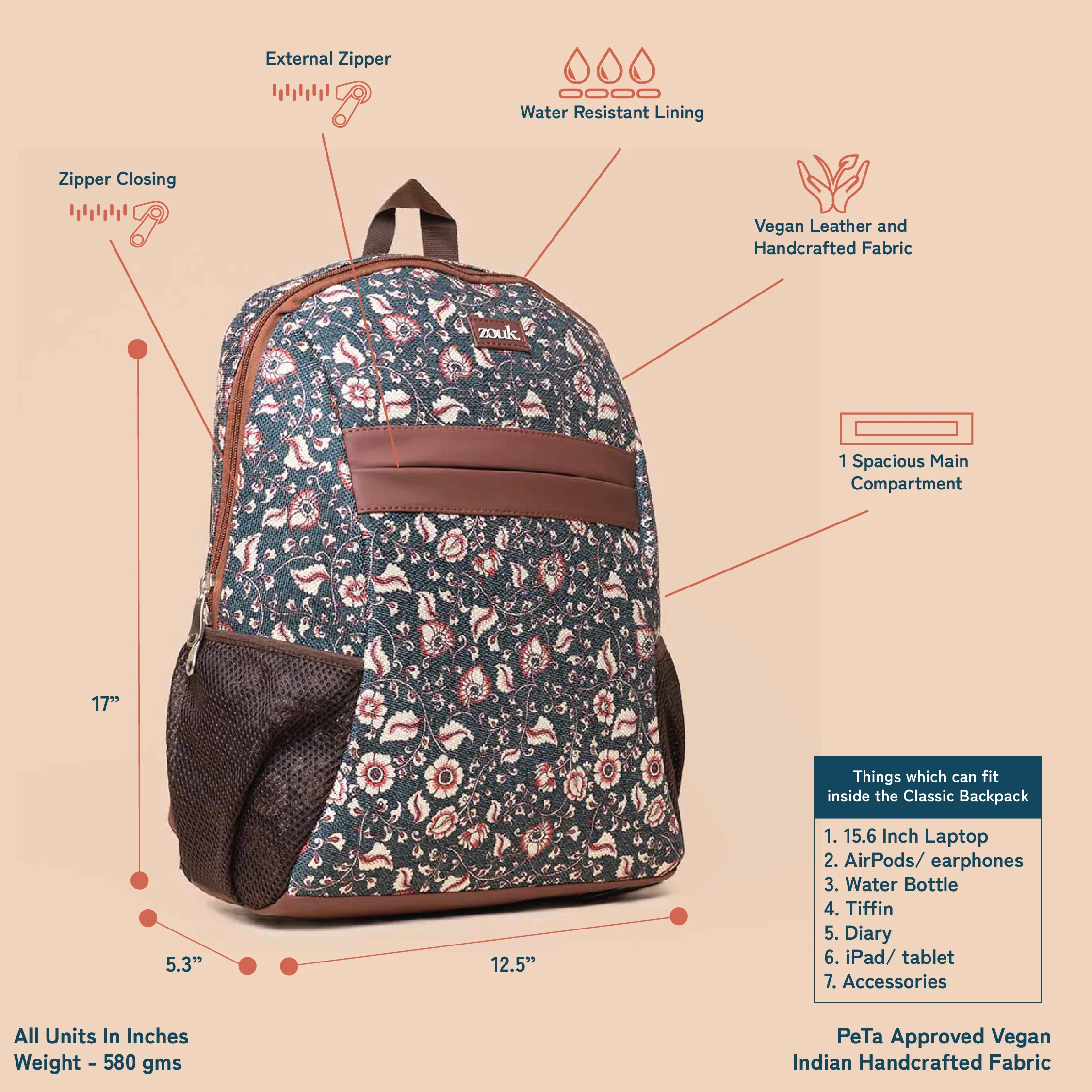 Chittoor Blue Kalamkari Classic Backpack - Image 3