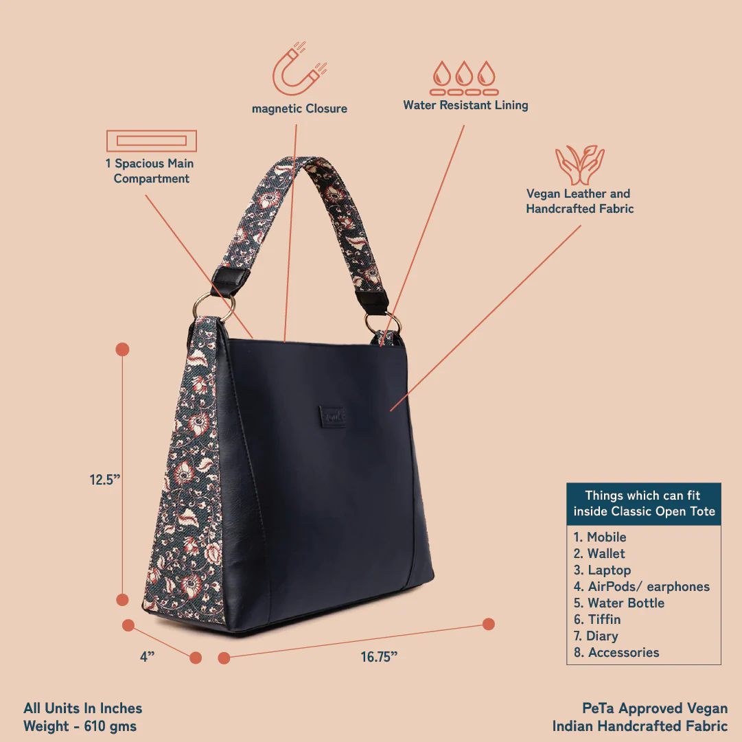 Chittoor Blue Kalamkari Classic Open Tote - Image 4