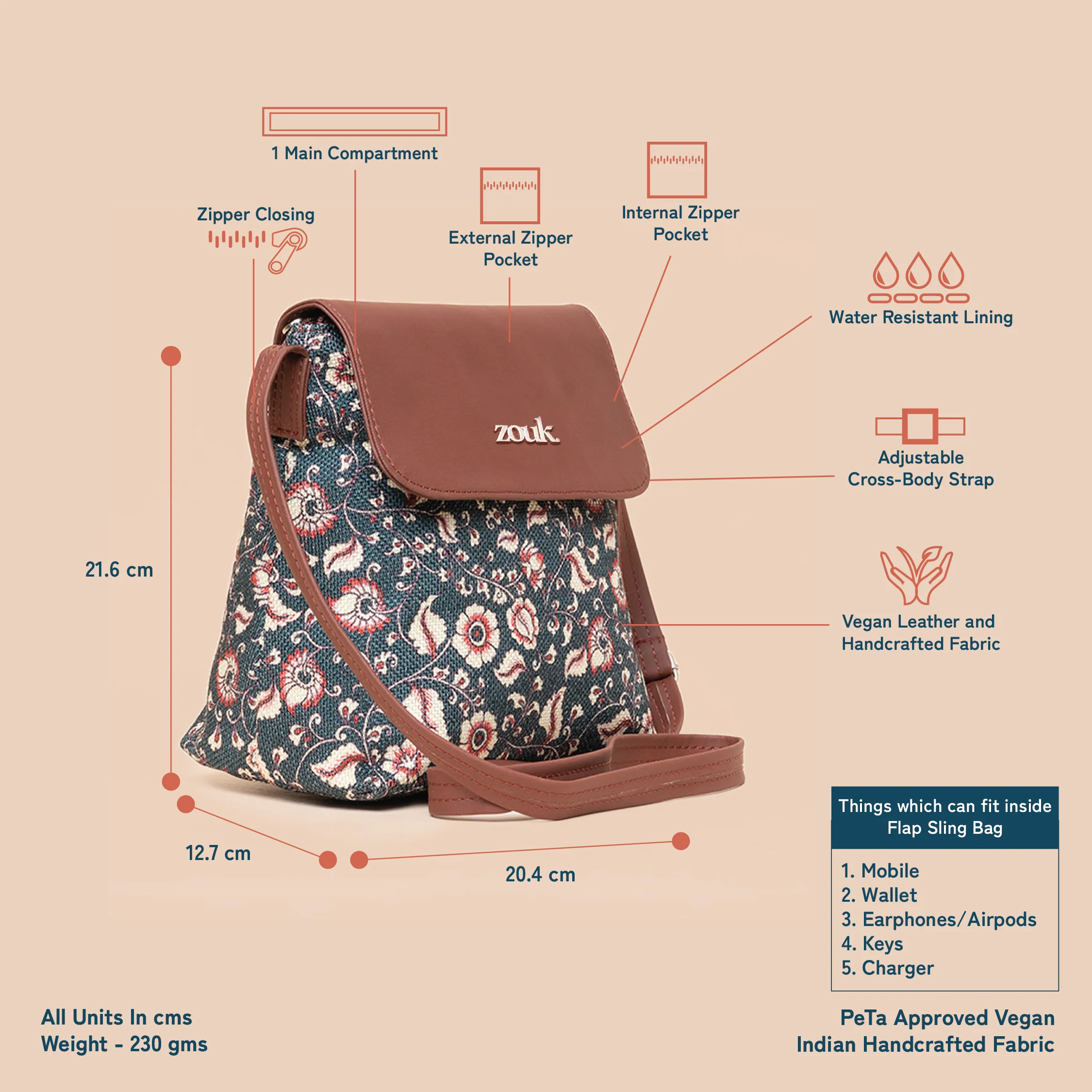 Chittoor Blue Kalamkari Flap Sling Bag - Image 4