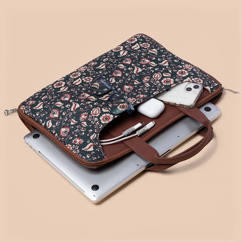 Chittoor Blue Kalamkari L-Zippered Laptop Sleeve - Image 6