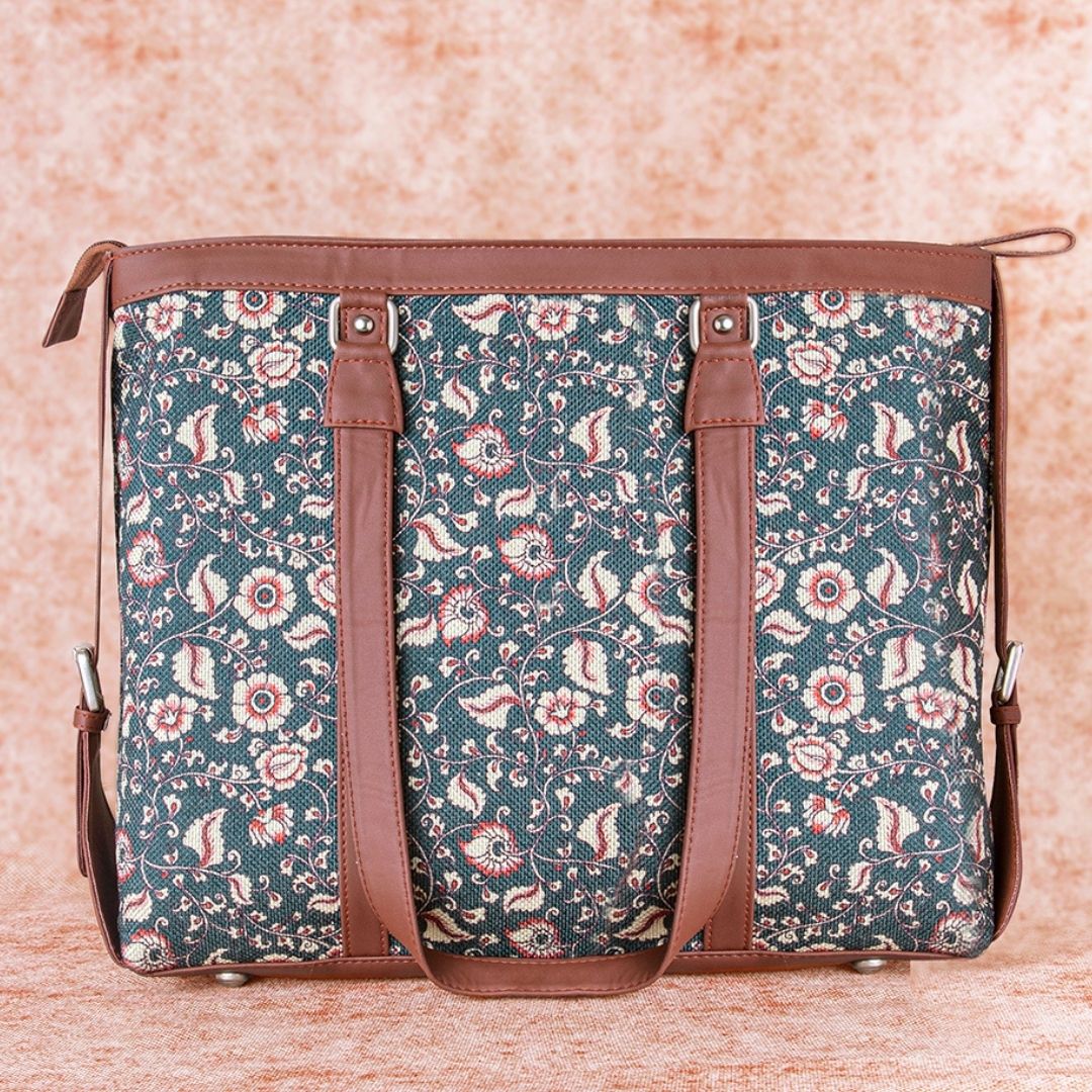 Chittoor Blue Kalamkari- Office Bag & Chain Wallet Combo - Image 3