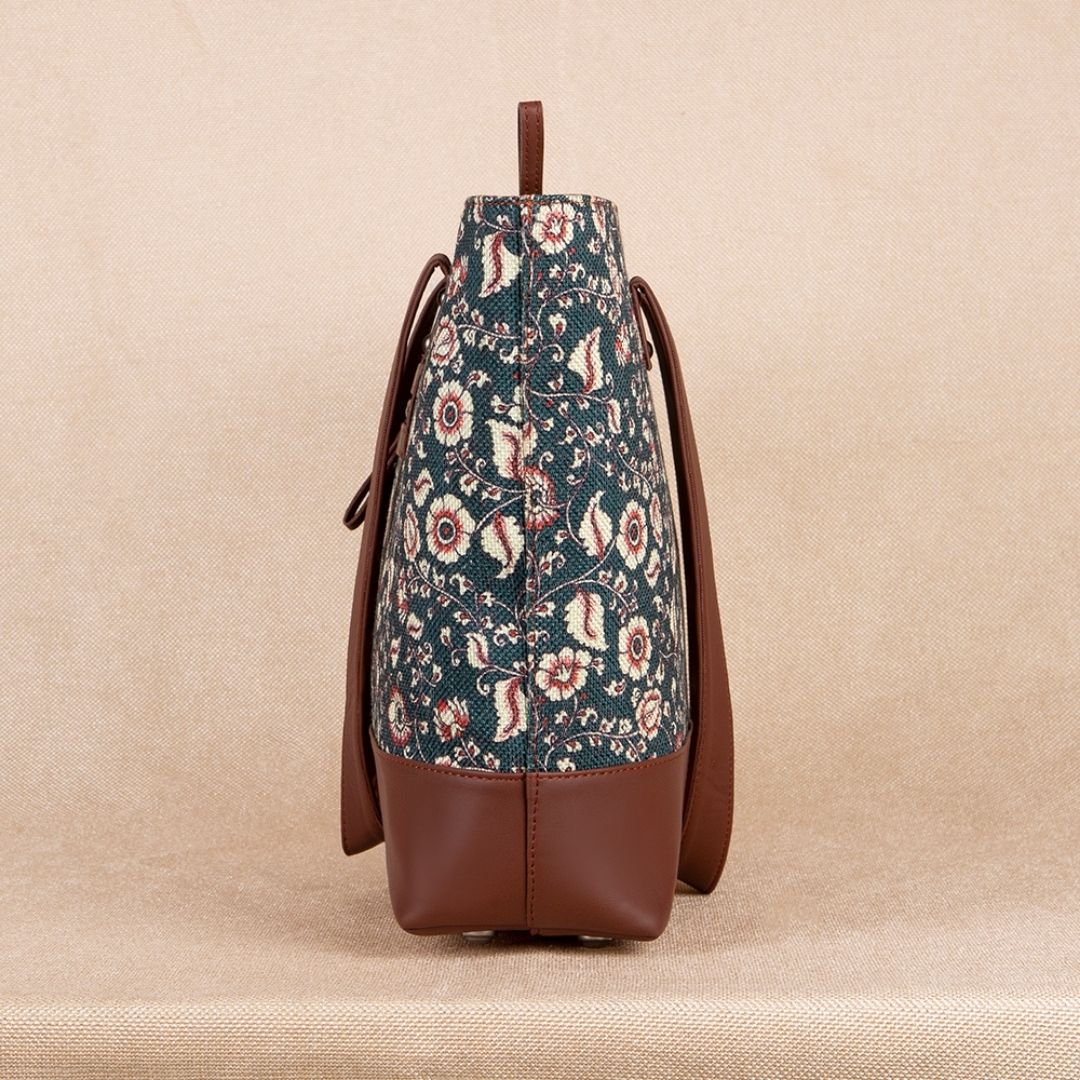 Chittoor Blue Kalamkari Shoulder Tote Bag - Image 5