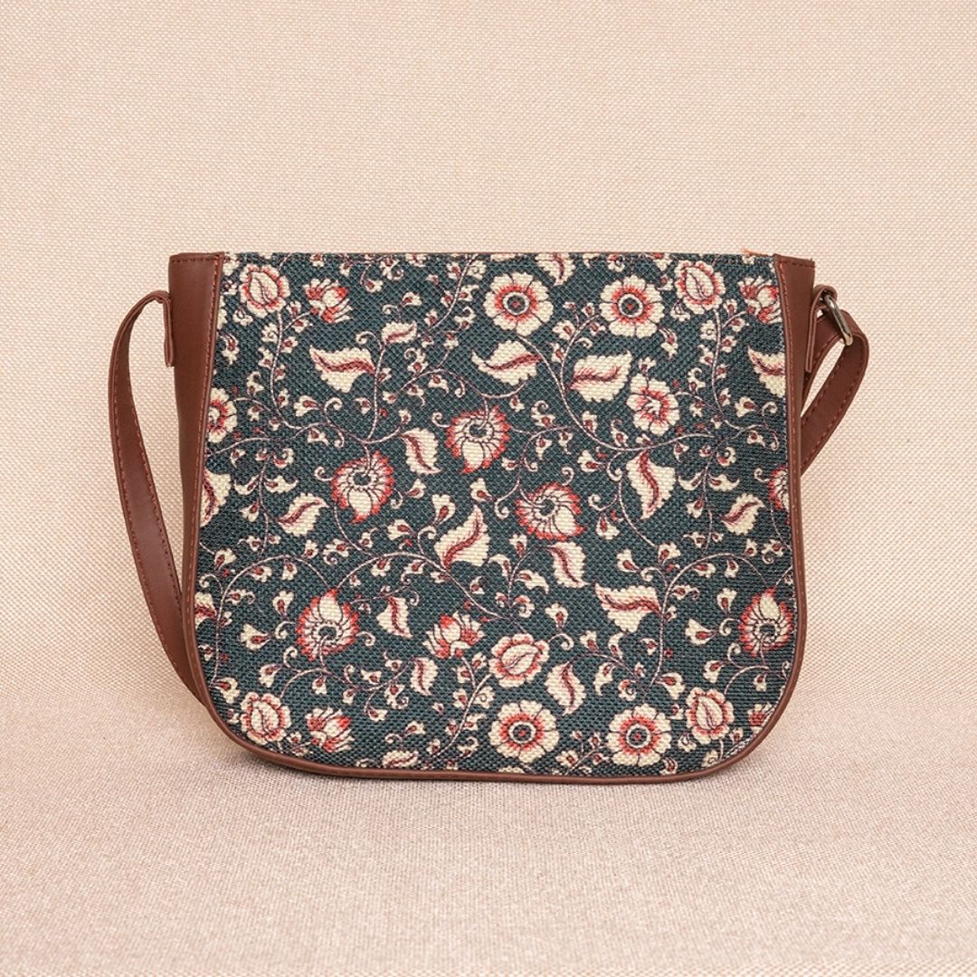 Chittoor Blue Kalamkari U-Shaped Sling Bag - Image 2