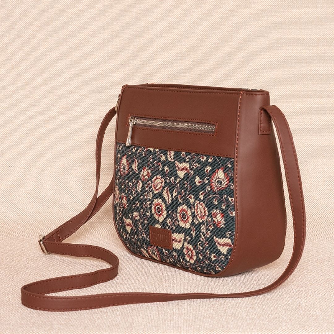 Chittoor Blue Kalamkari U-Shaped Sling Bag - Image 3