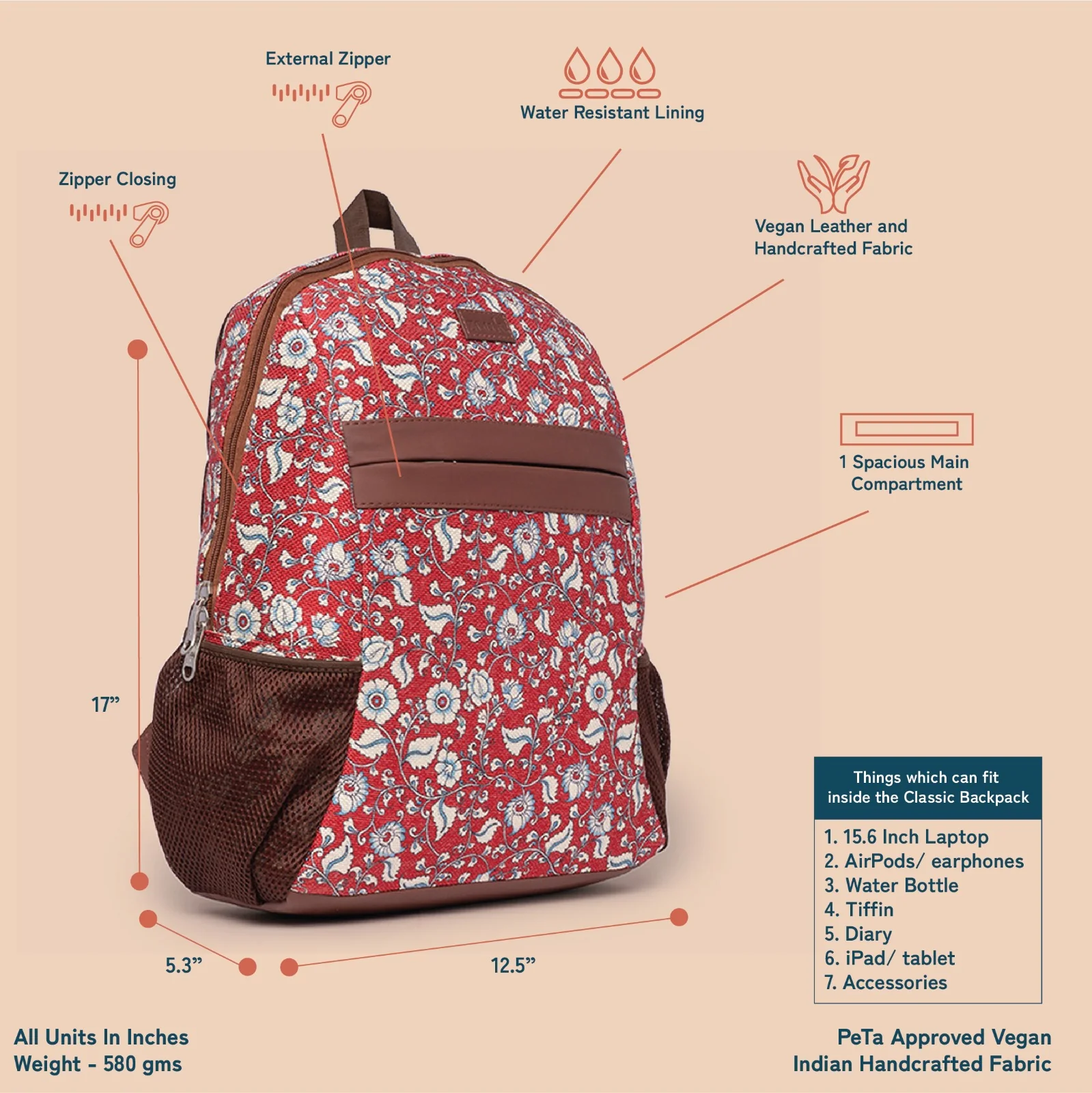 Chittoor Red Kalamkari Classic Backpack - Image 2
