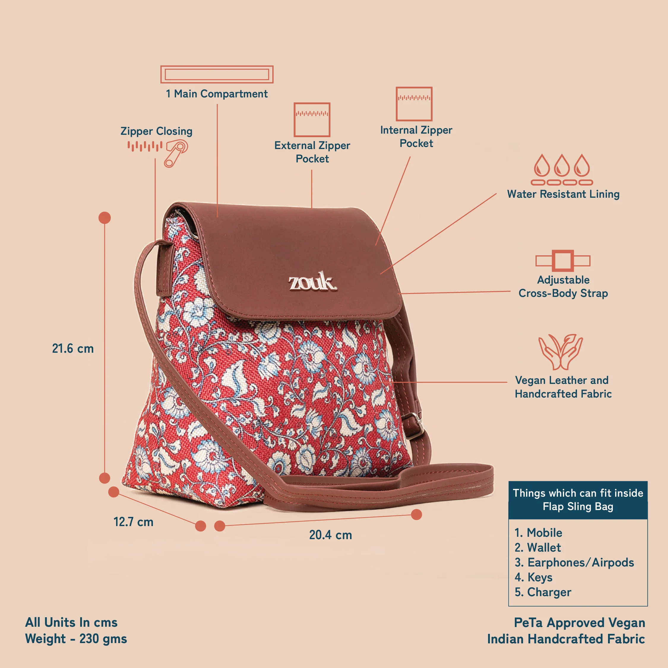 Chittoor Red Kalamkari Flap Sling Bag - Image 4