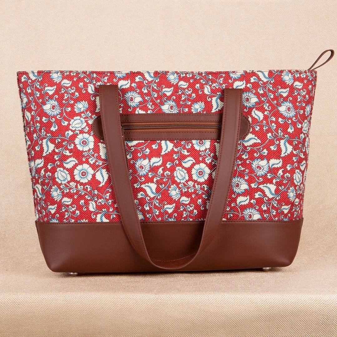 Chittoor Red Kalamkari Shoulder Tote Bag - Image 2