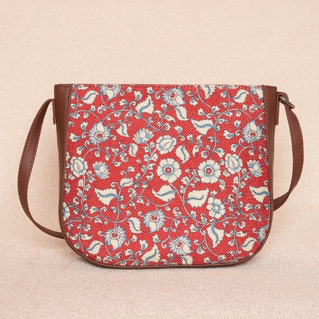 Chittoor Red Kalamkari U-Shaped Sling Bag - Image 2