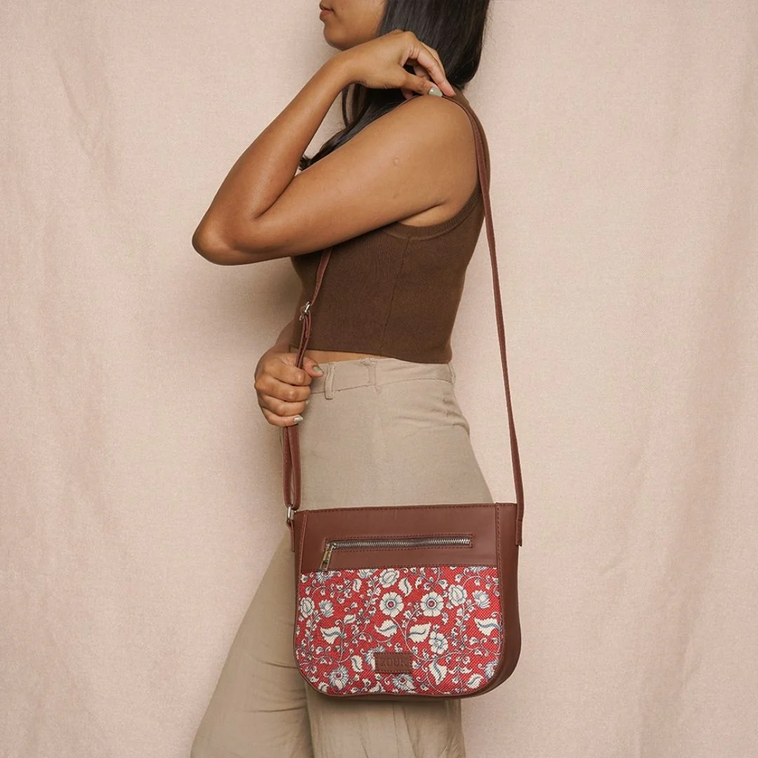 Chittoor Red Kalamkari U-Shaped Sling Bag - Image 6