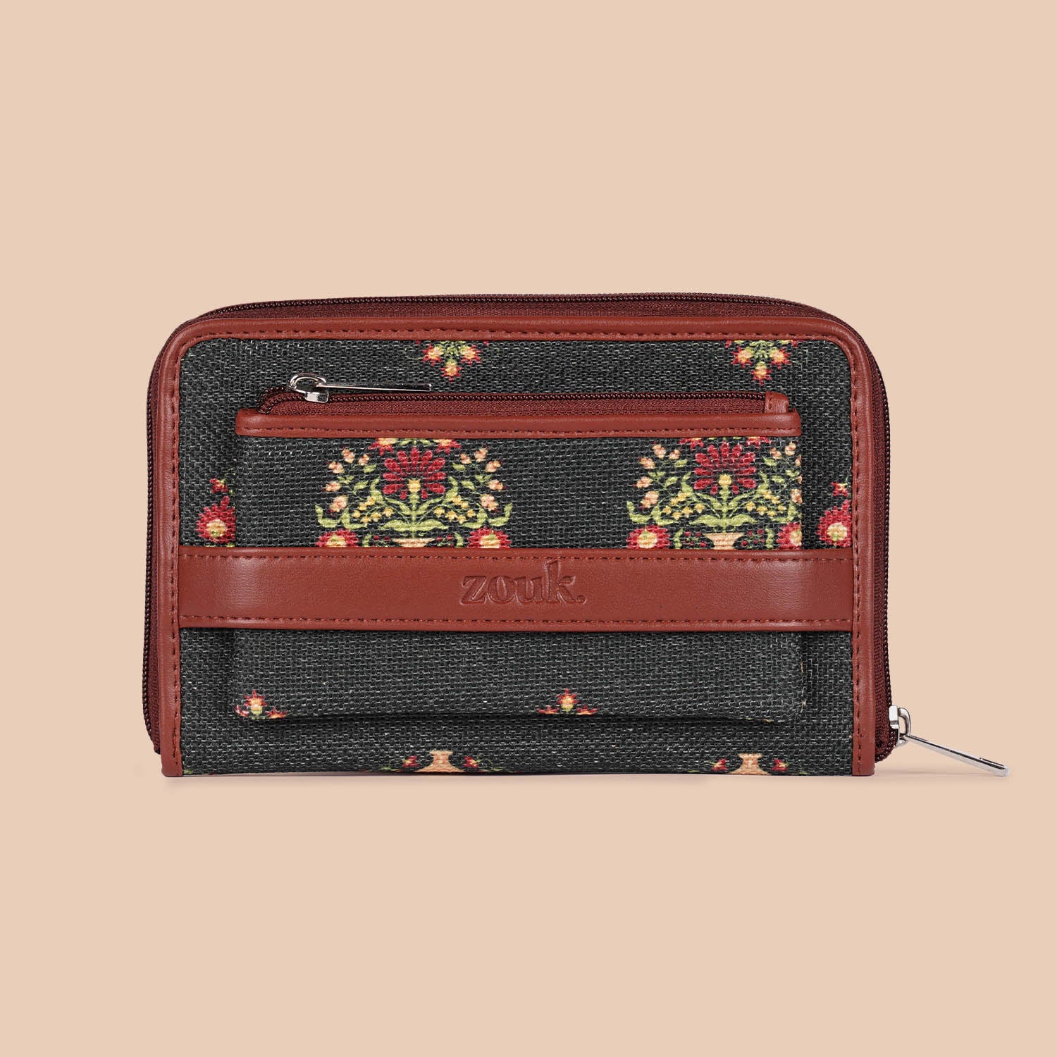 Royal Green Mogra Print Classic Zipper Wallet - Image 2