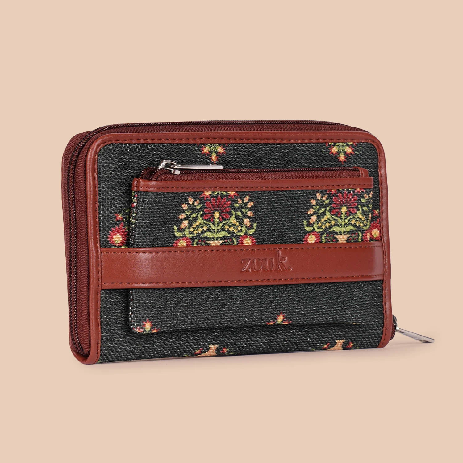 Royal Green Mogra Print Classic Zipper Wallet - Image 4