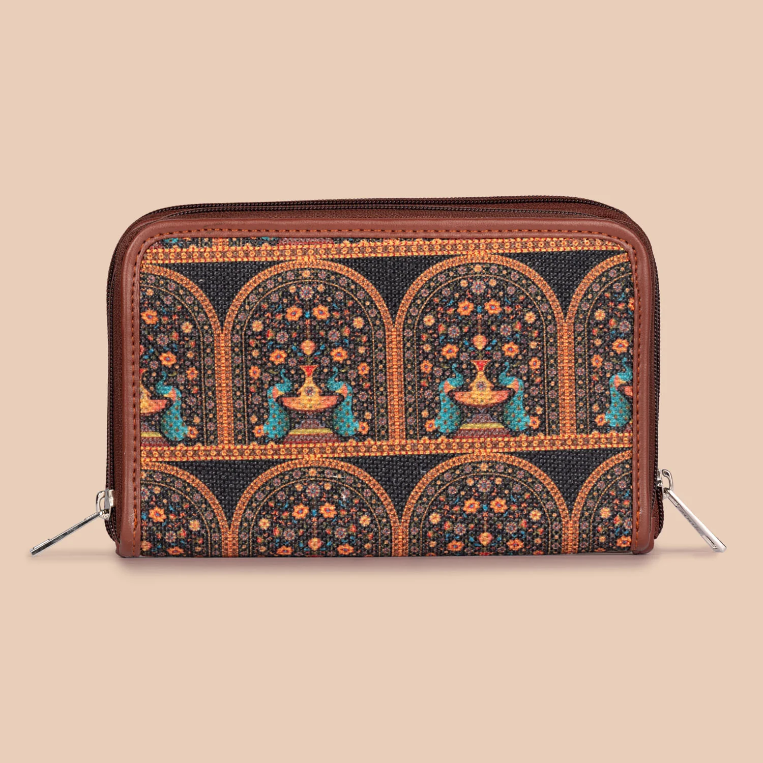 Royal Indian Peacock Motif Classic Zipper Wallet - Image 4
