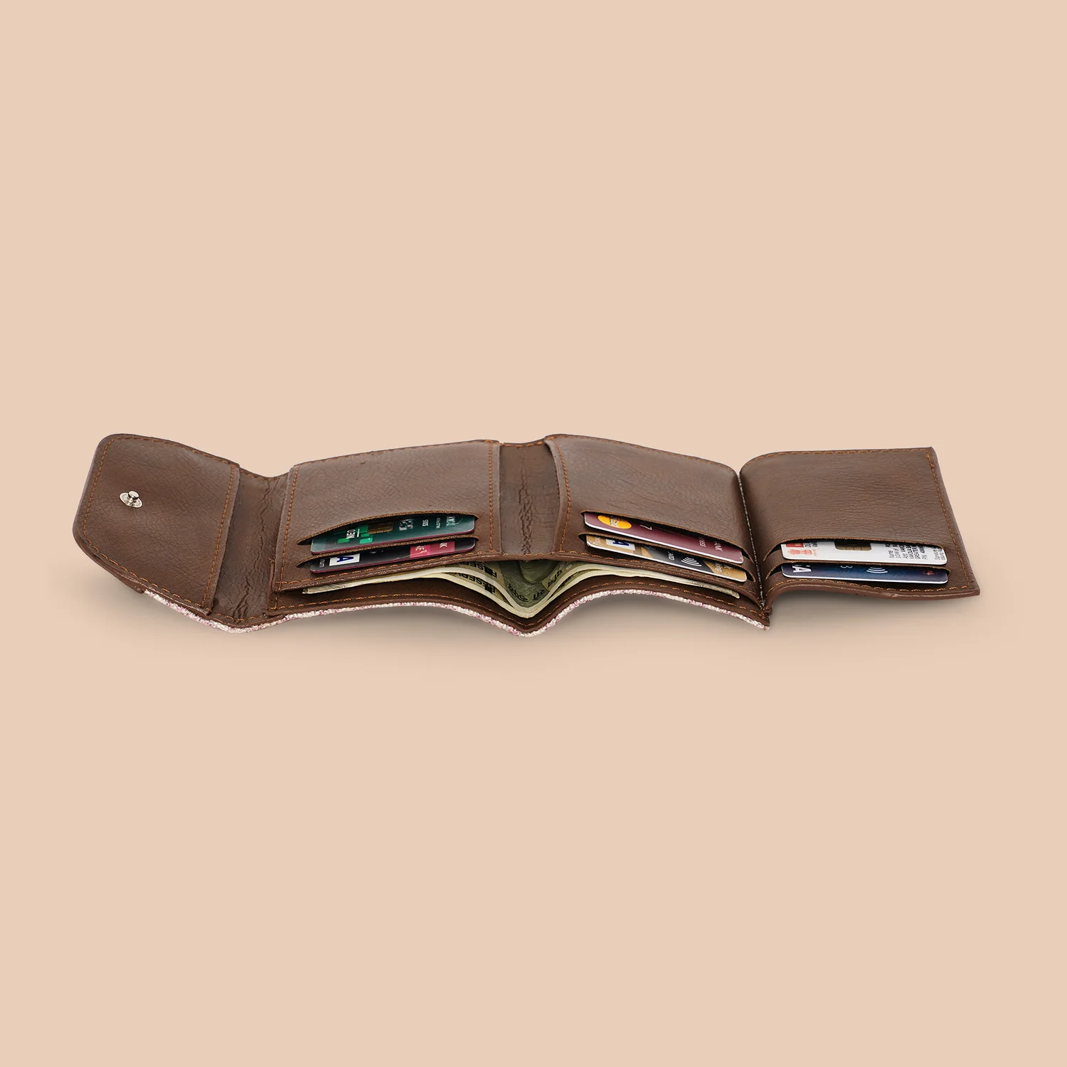 Falaknuma Brown Jaali Trifold Wallet - Image 8