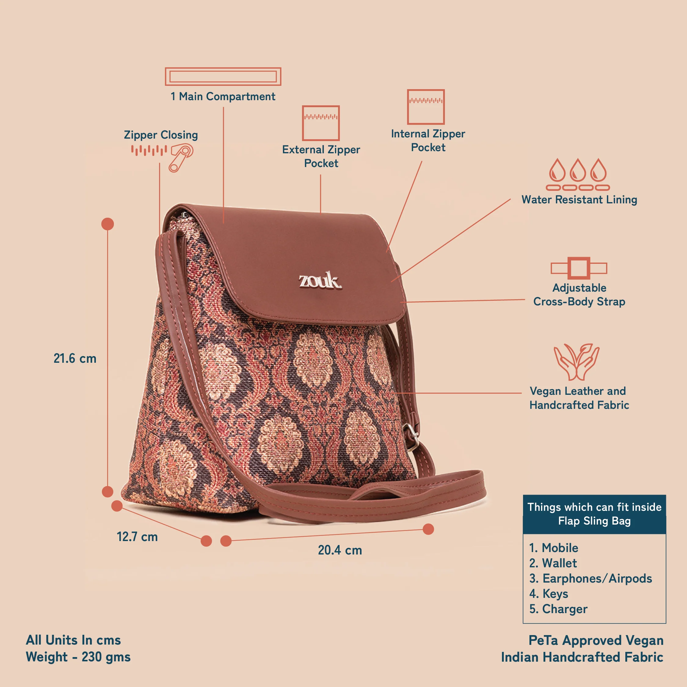 Jodhpur Damask Flap Sling Bag - Image 4