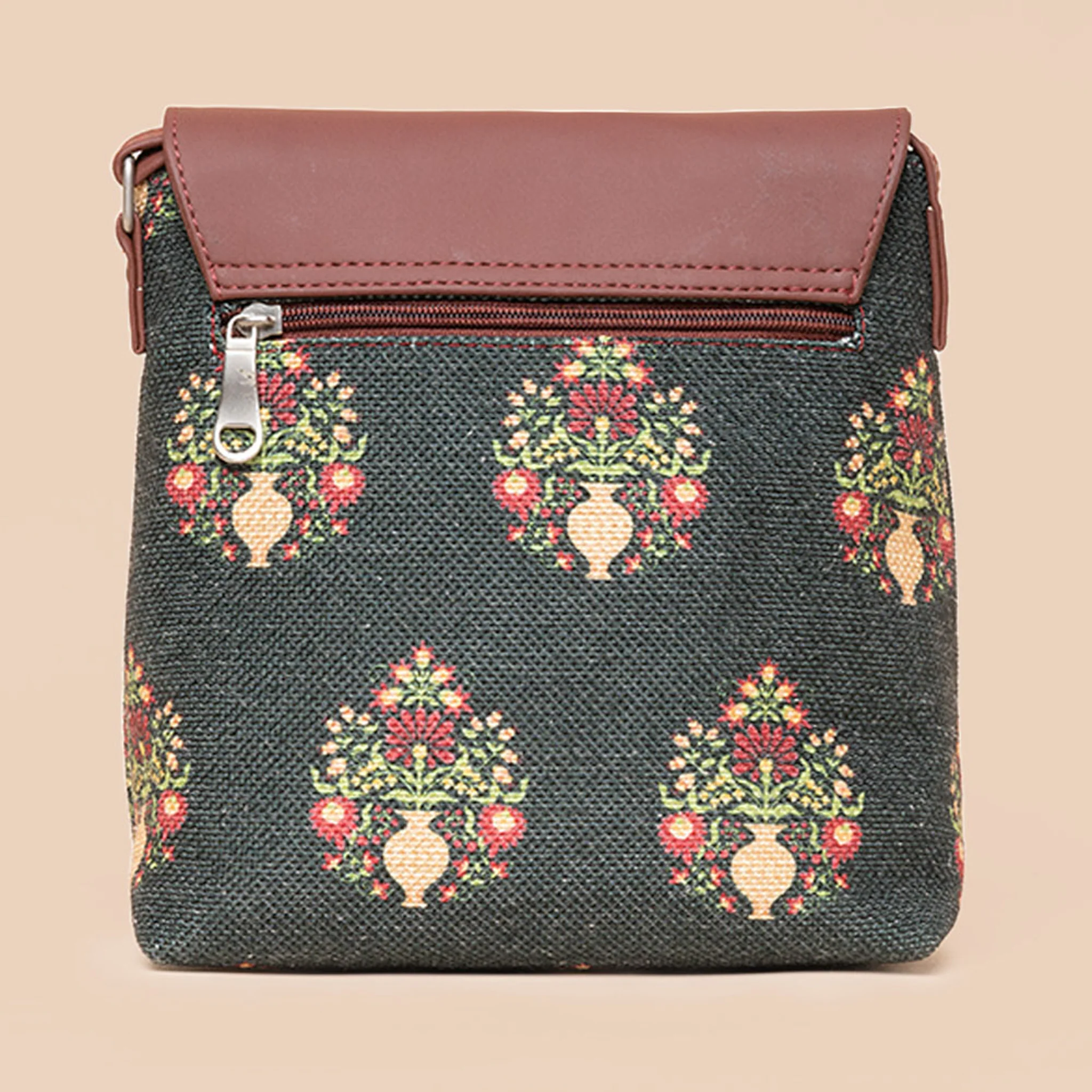 Royal Green Mogra Print Flap Sling Bag - Image 3