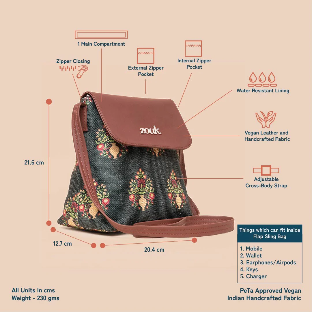 Royal Green Mogra Print Flap Sling Bag - Image 4