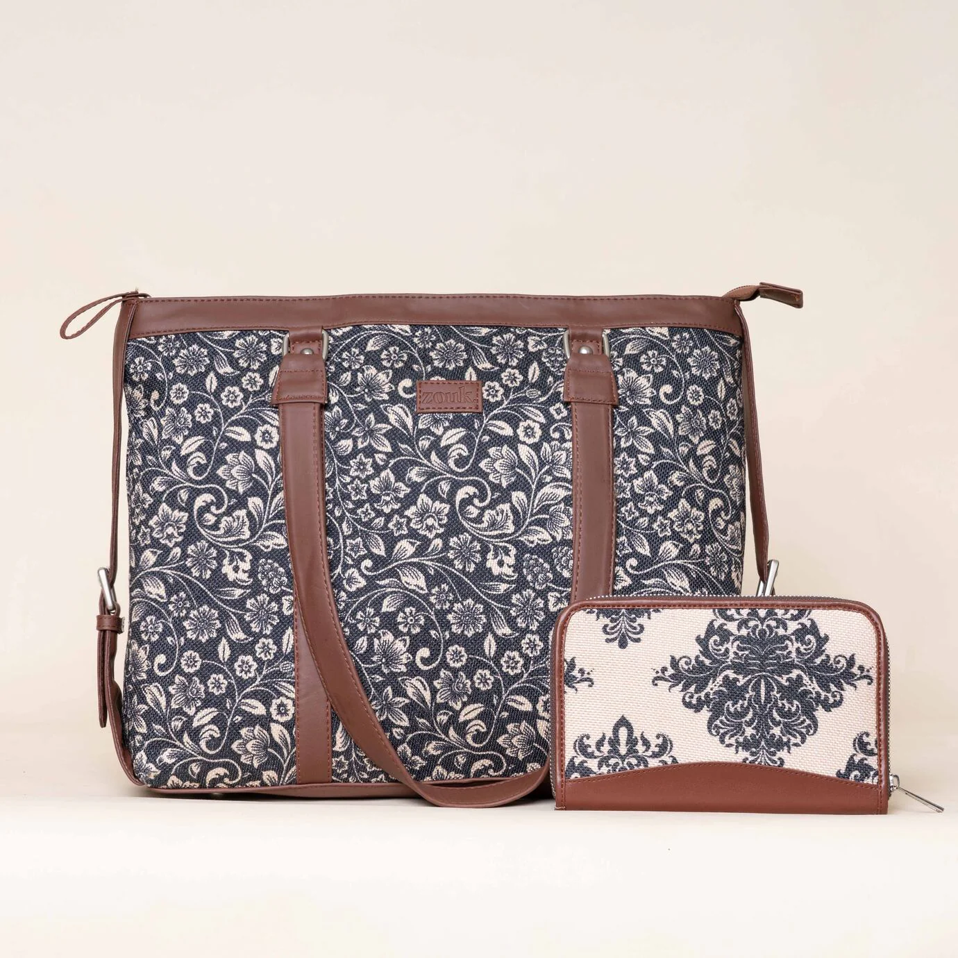 FloMotif and Mughal Motif - Office Bag & Chain Wallet Combo
