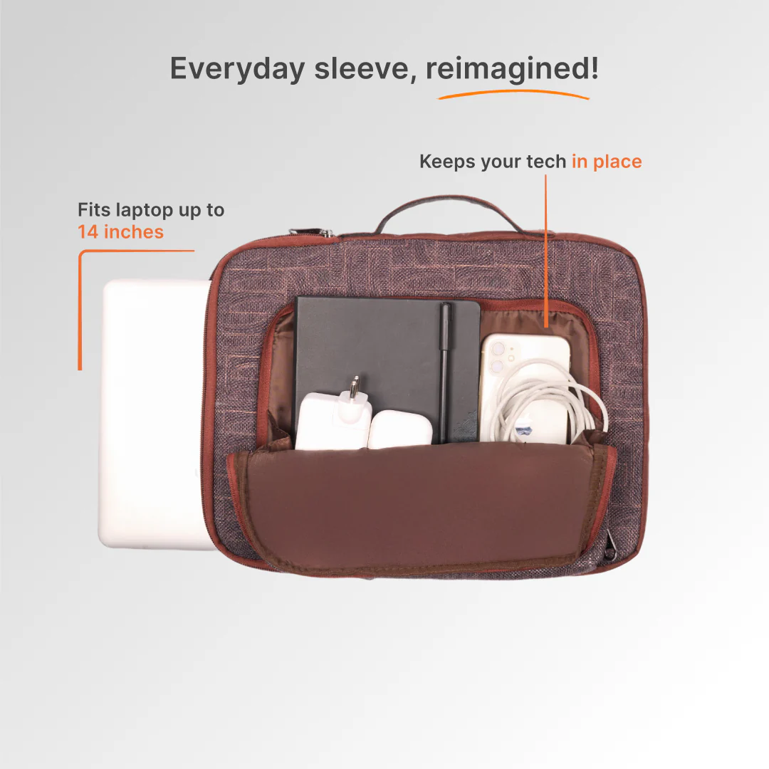 Golkonda Brass Signature Laptop Sleeve - 14inch (Brown) - Image 5