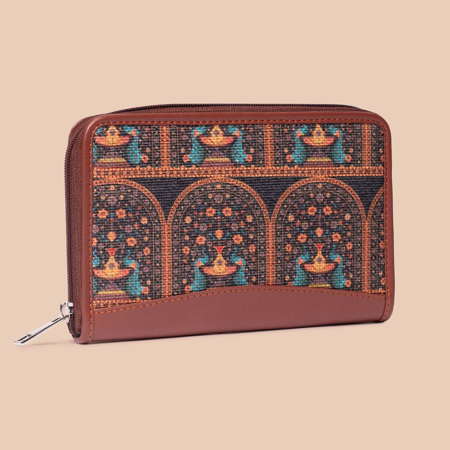Gwalior Weaves & Royal Indian Peacock Motif - Luna Handbag & Chain Wallet Combo - Image 7