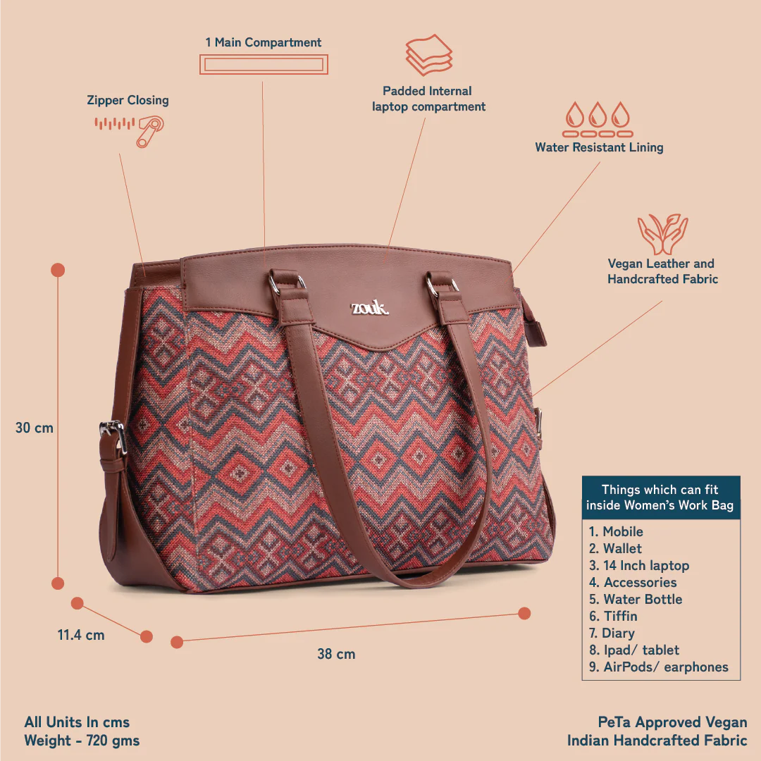 Gwalior Weaves Women's Work Bag Brown - Image 4
