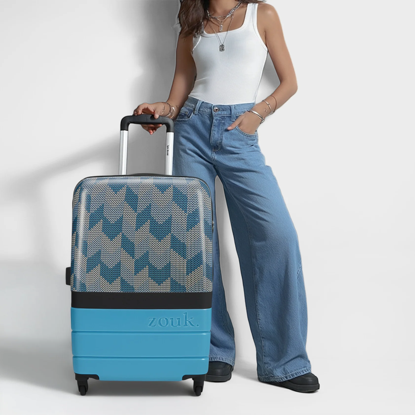 Himachal Chevron Blue Raahi Trolley Bag Combo - Image 4