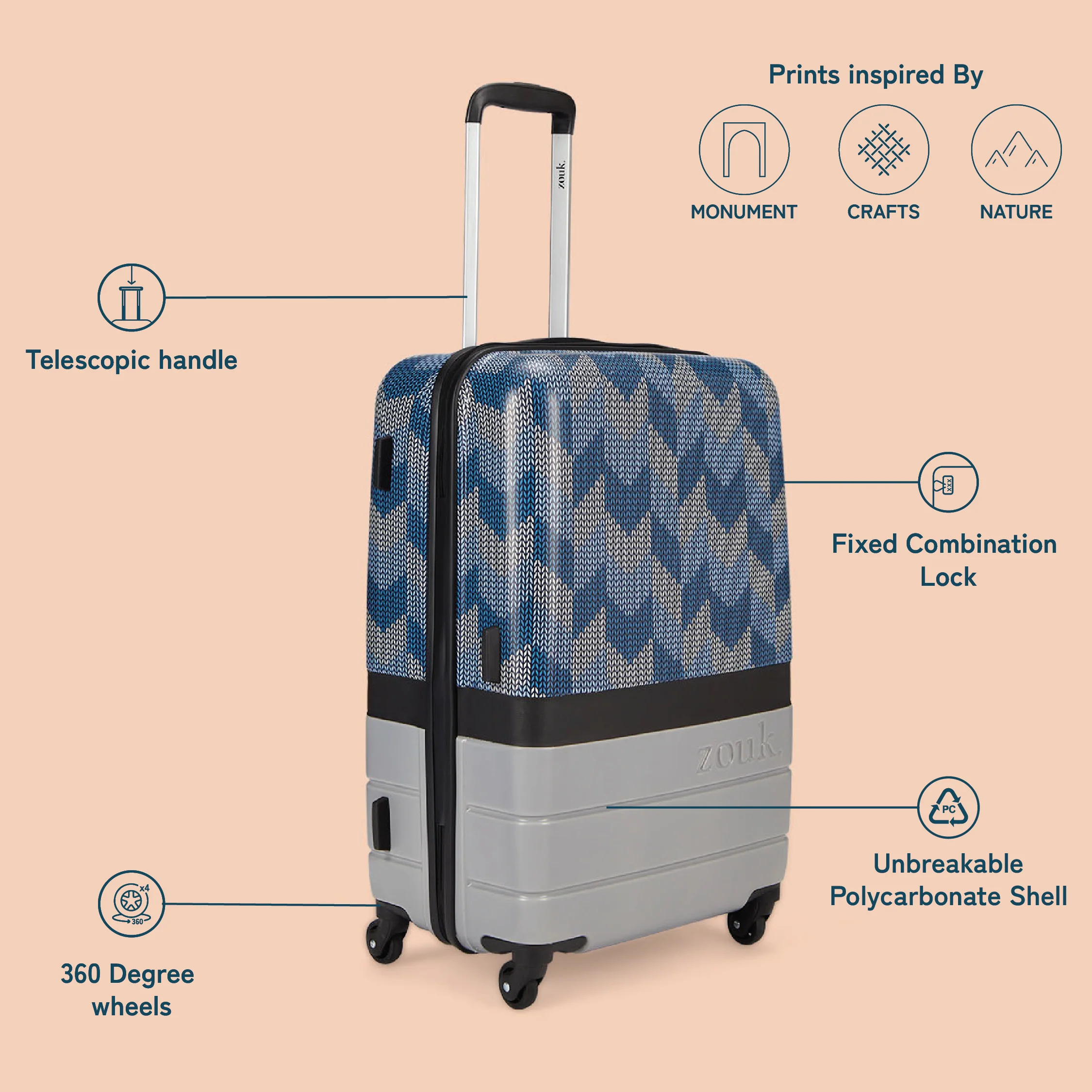 Himachal Chevron Grey Raahi Trolley Bag x Bombay Houndstooth Pro Backpack - Image 4