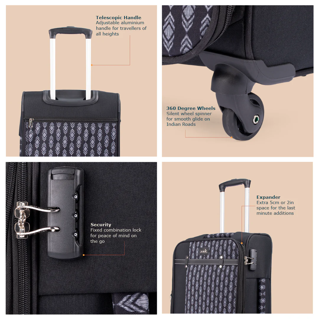 Hyderabad Ikat Saira Trolley Bag - (Black) - Image 7