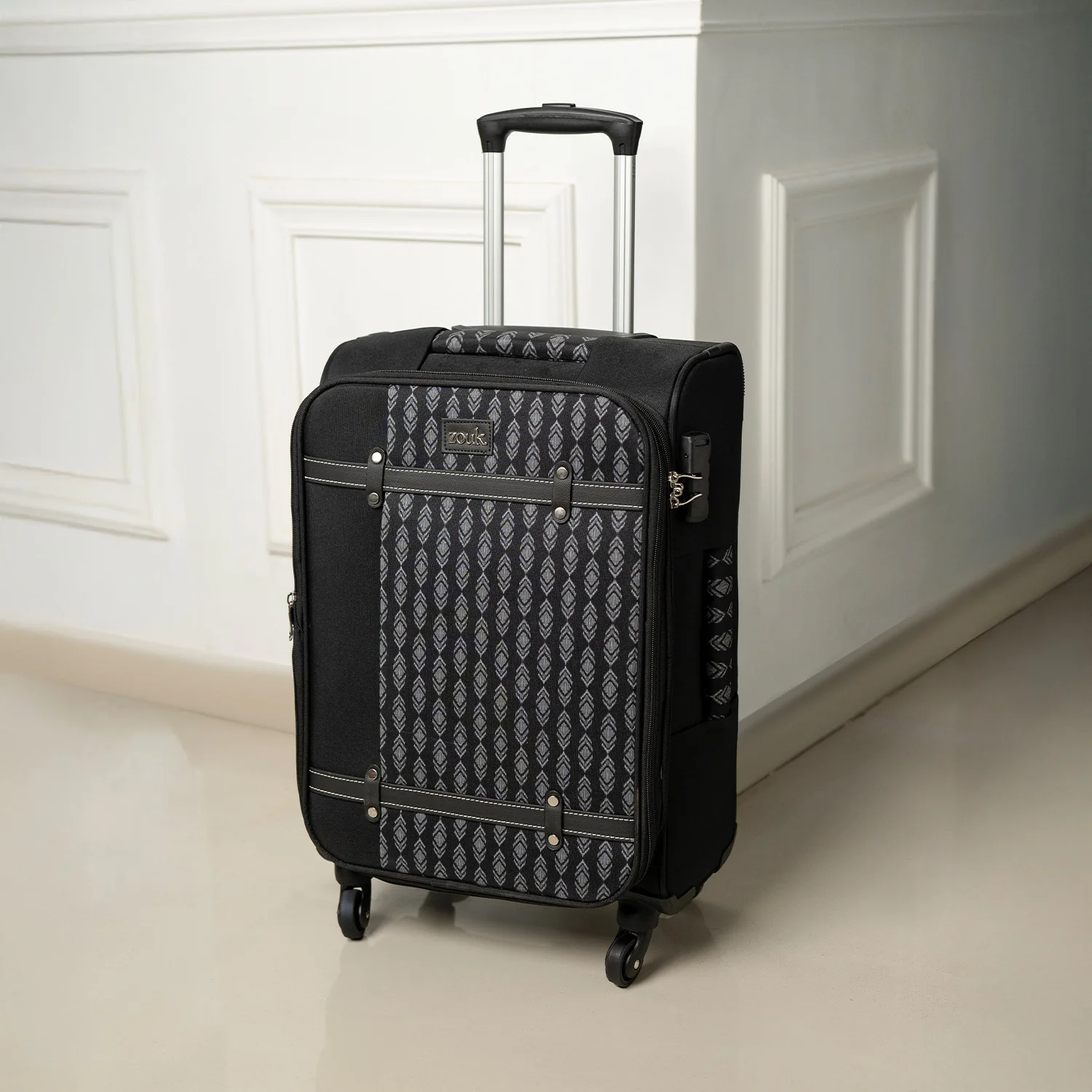 Hyderabad Ikat Saira Trolley Bag - Black (Cabin) - Image 10