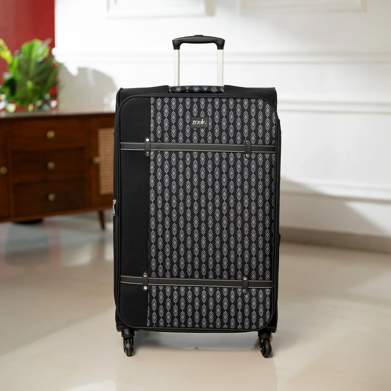 Hyderabad Ikat Saira Trolley Bag - Black (Large) - Image 9