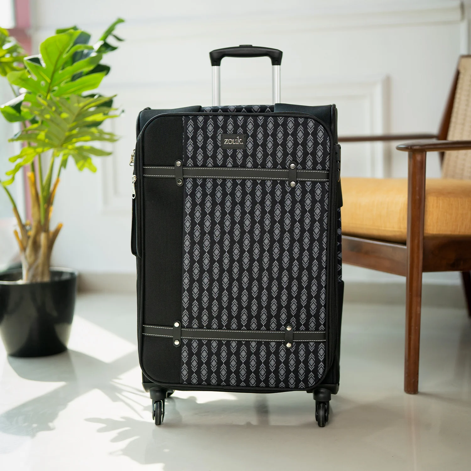 Hyderabad Ikat Saira Trolley Bag - Black (Medium) - Image 8