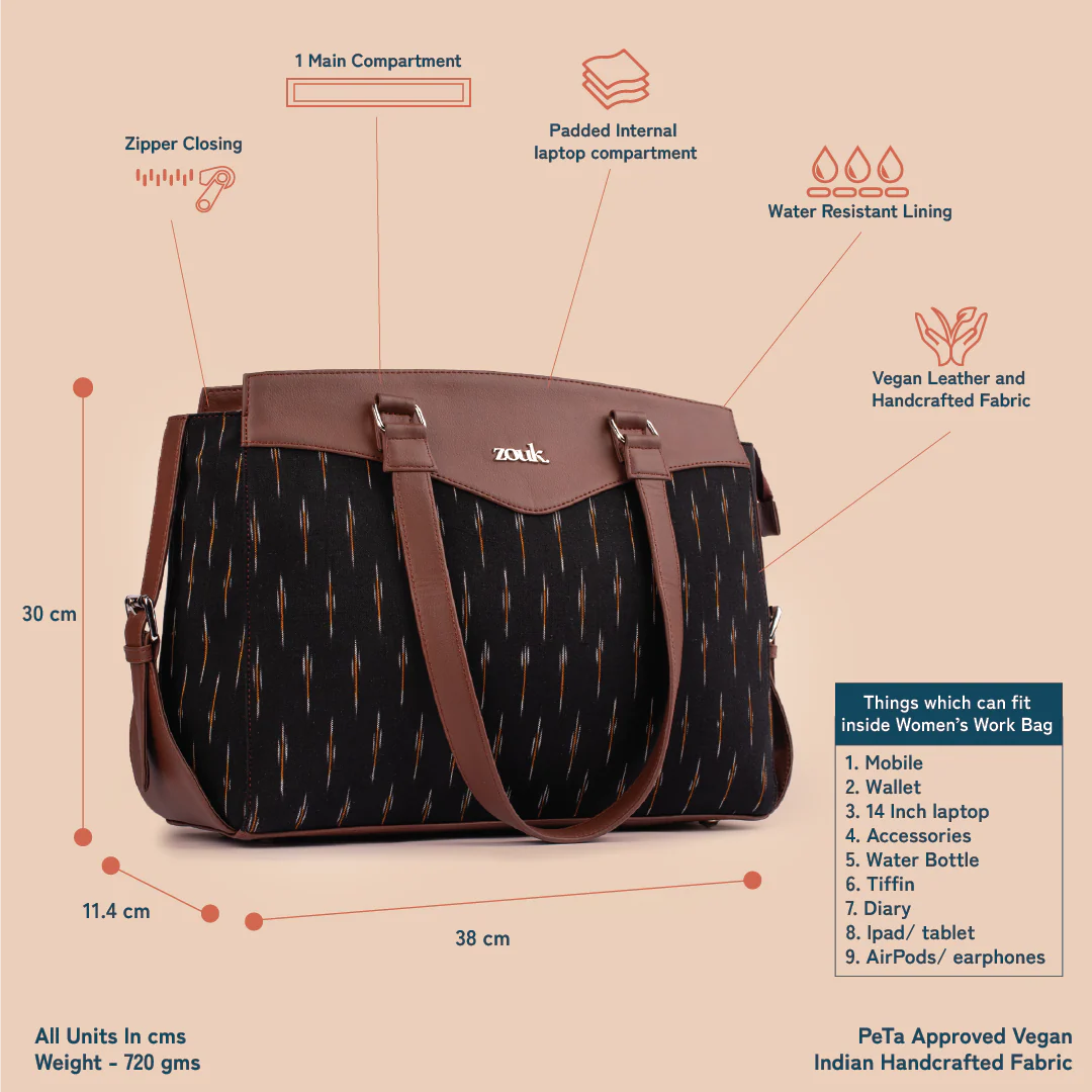Ikat GreRe Women's Work Bag Brown - Image 5