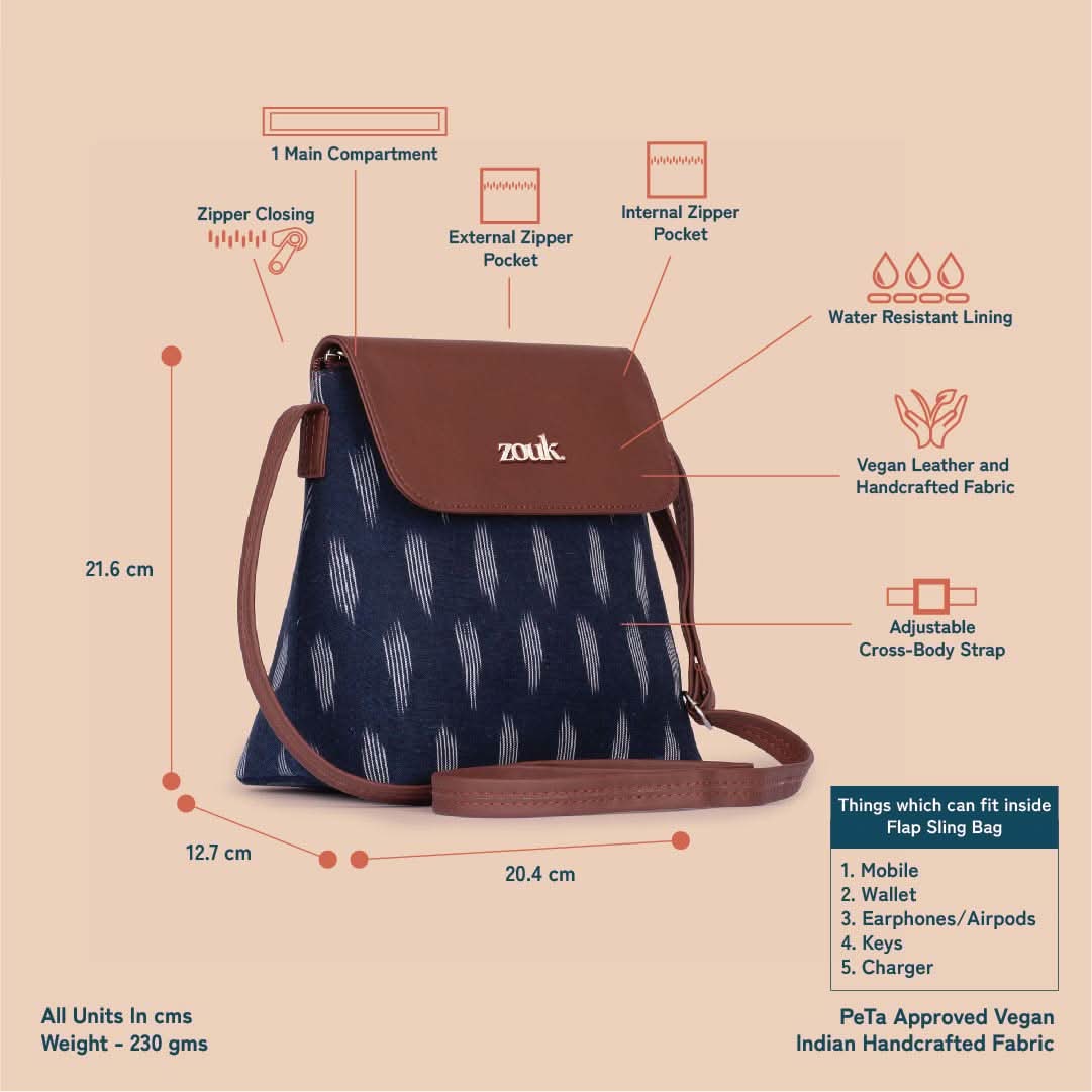 Ikat Jet Blue Flap Sling Bag - Image 4