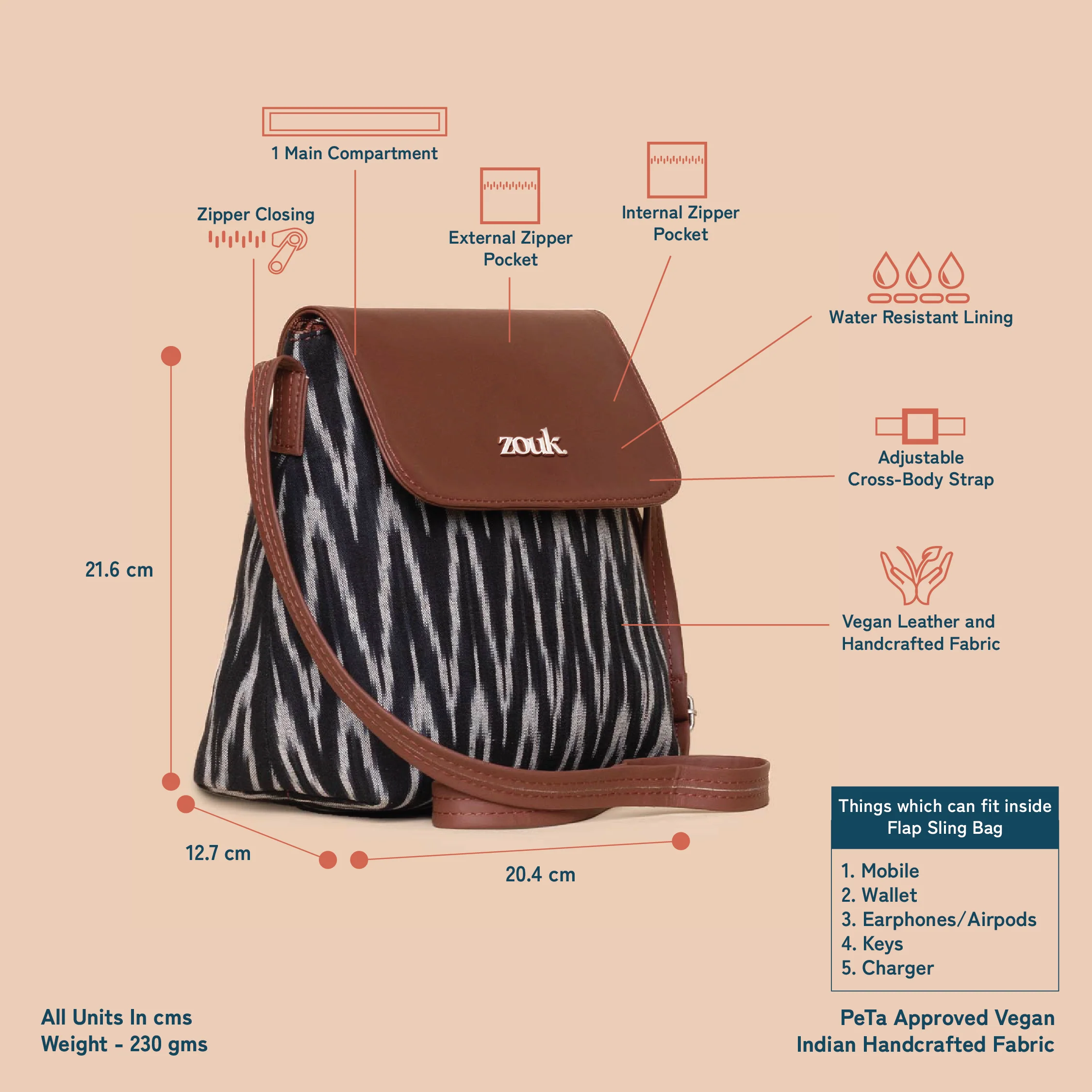 Ikat Print Flap Sling Bag - Image 4