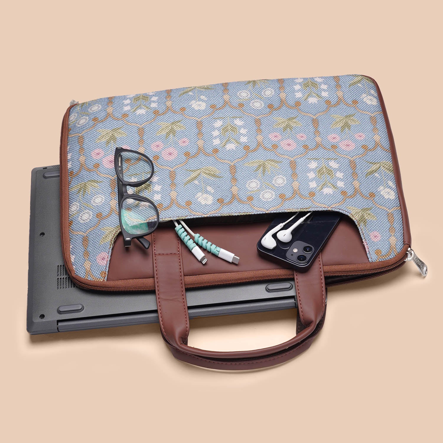 Jaipur Fresco Blue L-Zippered Laptop Sleeve - Image 3
