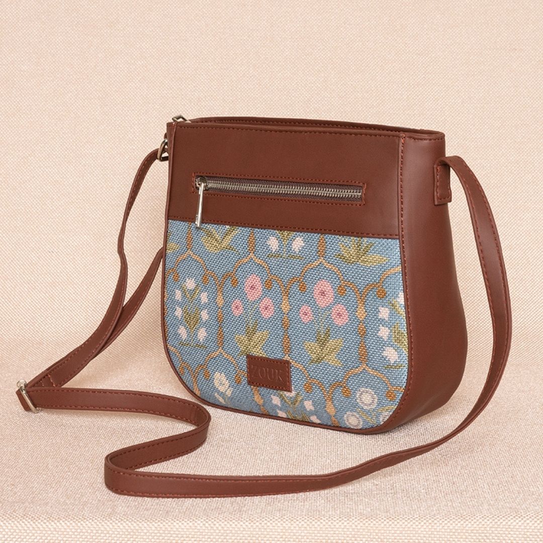 Jaipur Fresco Blue U-Shaped Sling Bag - Image 3