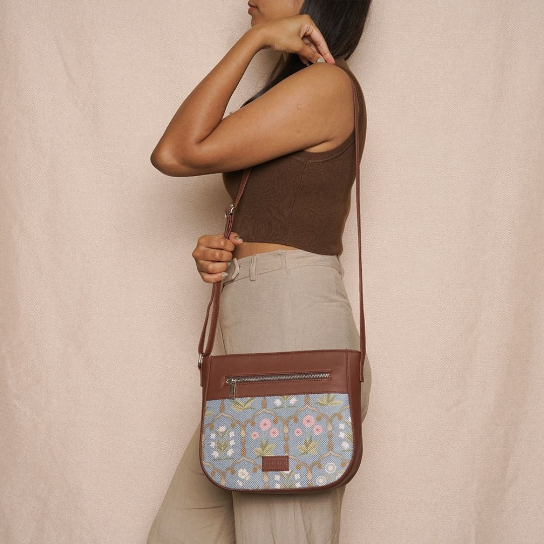 Jaipur Fresco Blue U-Shaped Sling Bag - Image 7